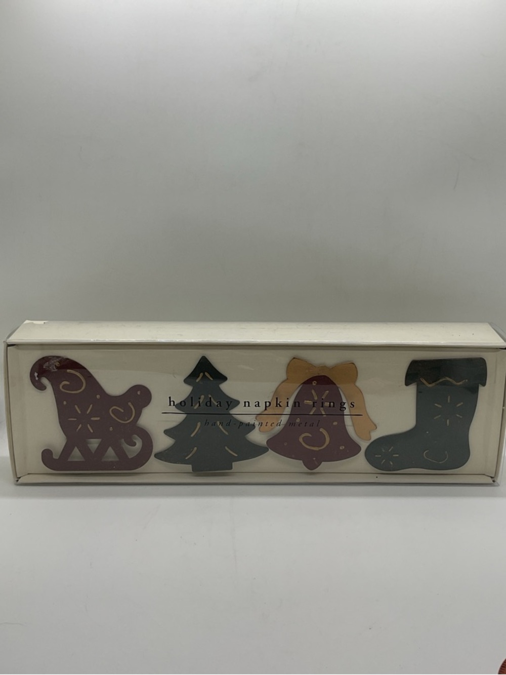 Pier 1 Red and Green Metal Holiday Napkin Rings Set